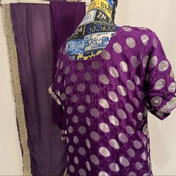 Purple Foil Salwar Kameez Indian 3-Piece Set – Size 40 - Picture 6 of 15